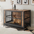 Table d'appoint caisse pour chien en bois noir marron, 2 portes, un seul animal de compagnie