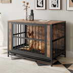 Table d'appoint caisse pour chien en bois noir marron, 2 portes, un seul animal de compagnie