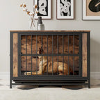 Table d'appoint caisse pour chien en bois noir marron, 2 portes, un seul animal de compagnie