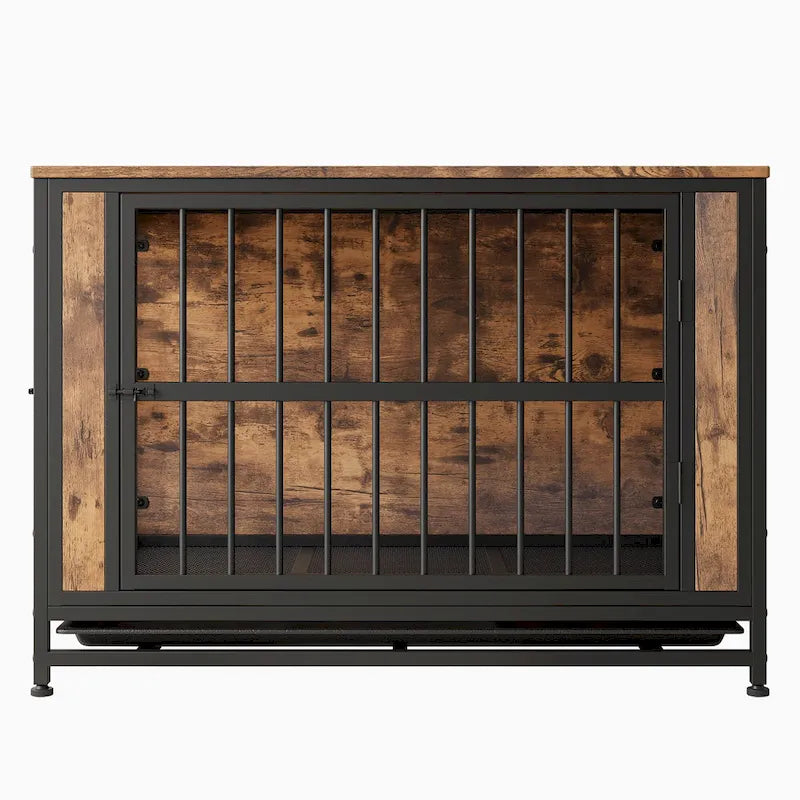 Table d'appoint caisse pour chien en bois noir marron, 2 portes, un seul animal de compagnie
