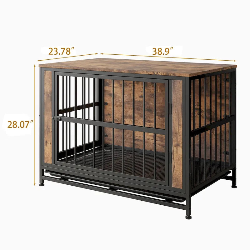 Table d'appoint caisse pour chien en bois noir marron, 2 portes, un seul animal de compagnie