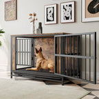 Table d'appoint caisse pour chien en bois noir marron, 2 portes, un seul animal de compagnie
