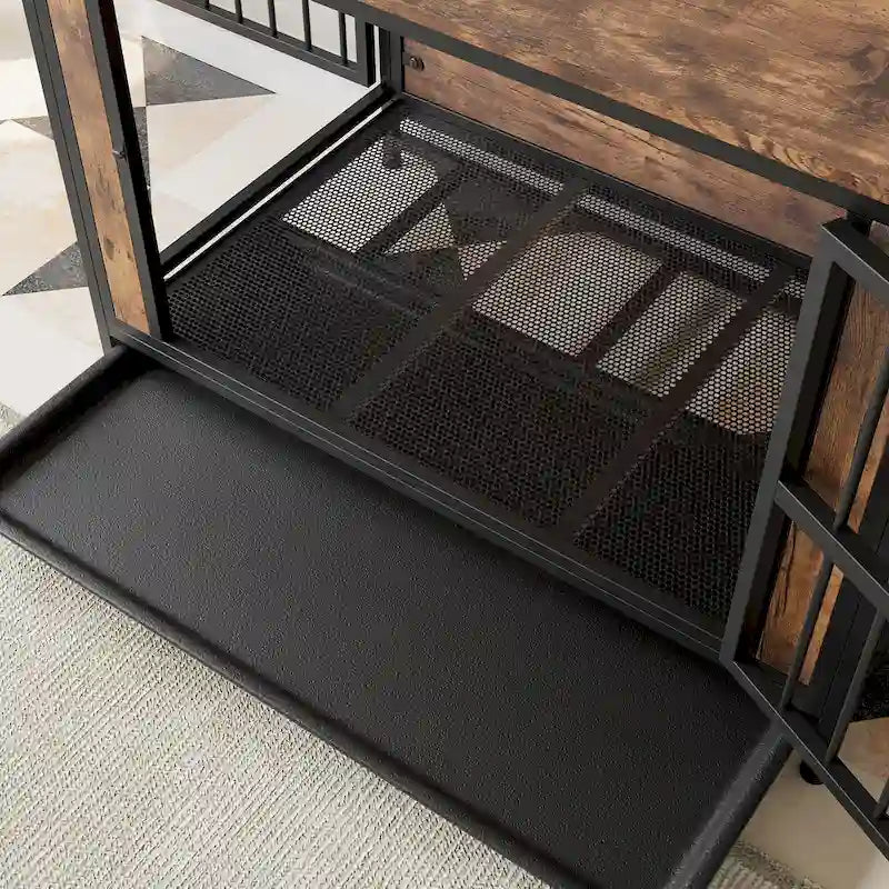 Table d'appoint caisse pour chien en bois noir marron, 2 portes, un seul animal de compagnie