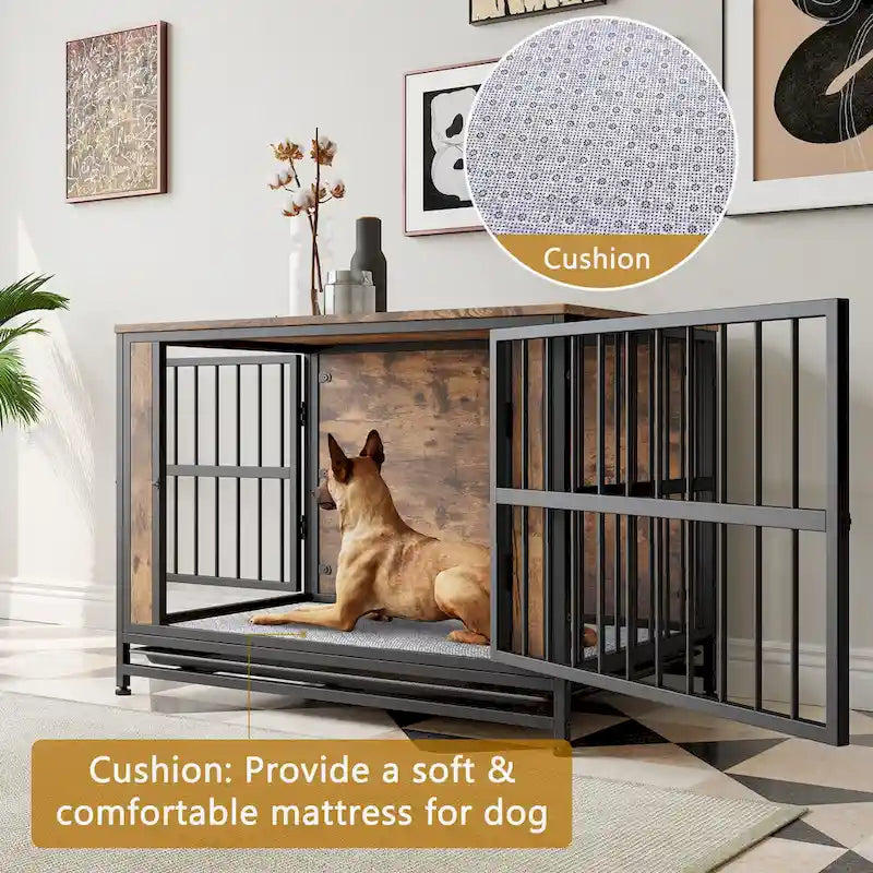 Table d'appoint caisse pour chien en bois noir marron, 2 portes, un seul animal de compagnie