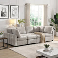 Canapé modulable 6 places en chenille grise avec 2 poufs