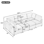 Canapé modulable 6 places en chenille grise avec 2 poufs