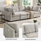Canapé modulable 6 places en chenille grise avec 2 poufs