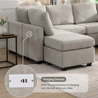 Canapé modulable 6 places en chenille grise avec 2 poufs
