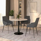 Table à manger ronde en pierre frittée blanche / noire / bois naturel, pied central, 4 places