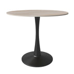 Table à manger ronde en pierre frittée blanche / noire / bois naturel, pied central, 4 places
