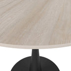 Table à manger ronde en pierre frittée blanche / noire / bois naturel, pied central, 4 places