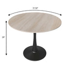 Table à manger ronde en pierre frittée blanche / noire / bois naturel, pied central, 4 places