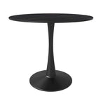 Table à manger ronde en pierre frittée blanche / noire / bois naturel, pied central, 4 places