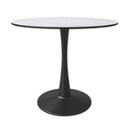 Table à manger ronde en pierre frittée blanche / noire / bois naturel, pied central, 4 places
