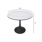 Table à manger ronde en pierre frittée blanche / noire / bois naturel, pied central, 4 places