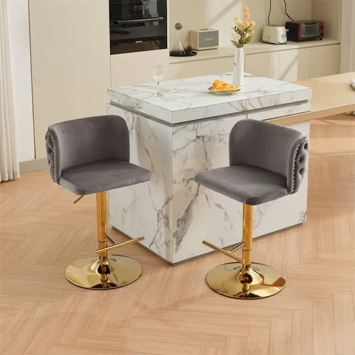 Tabourets de bar pivotants rembourrés beige/noir/gris, réglables en hauteur, lot de 2