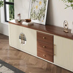Meuble TV de 78,74" – Placage de bois brun, beige, aucun assemblage requis