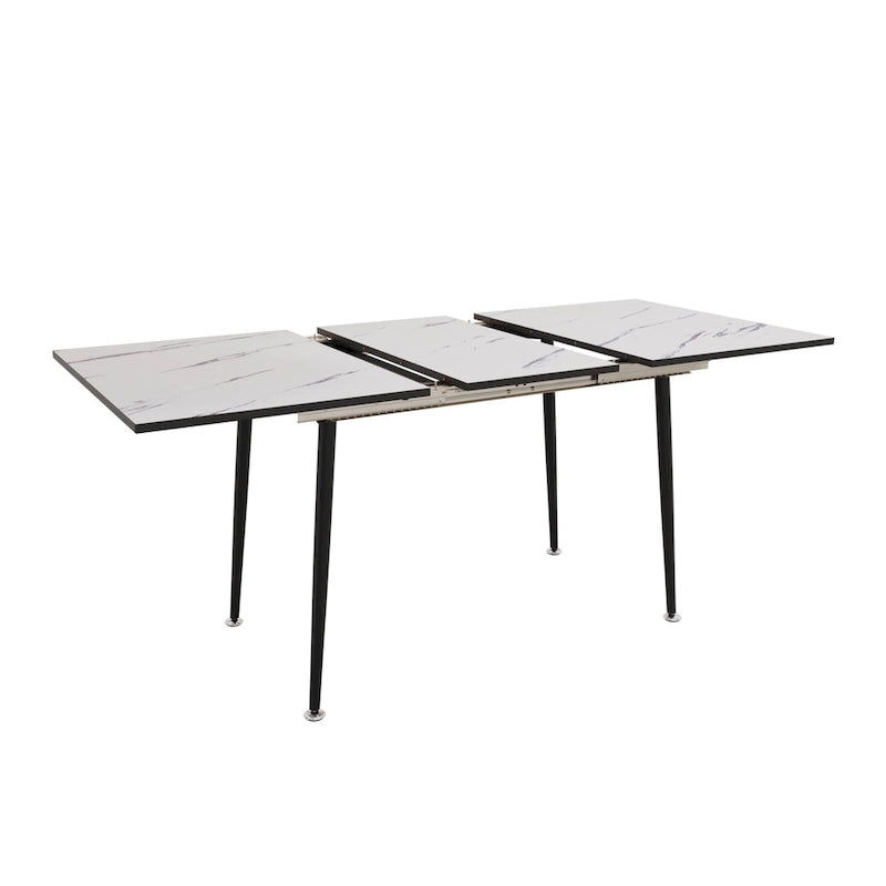 Table à manger ronde blanche, pieds en métal, 4 places