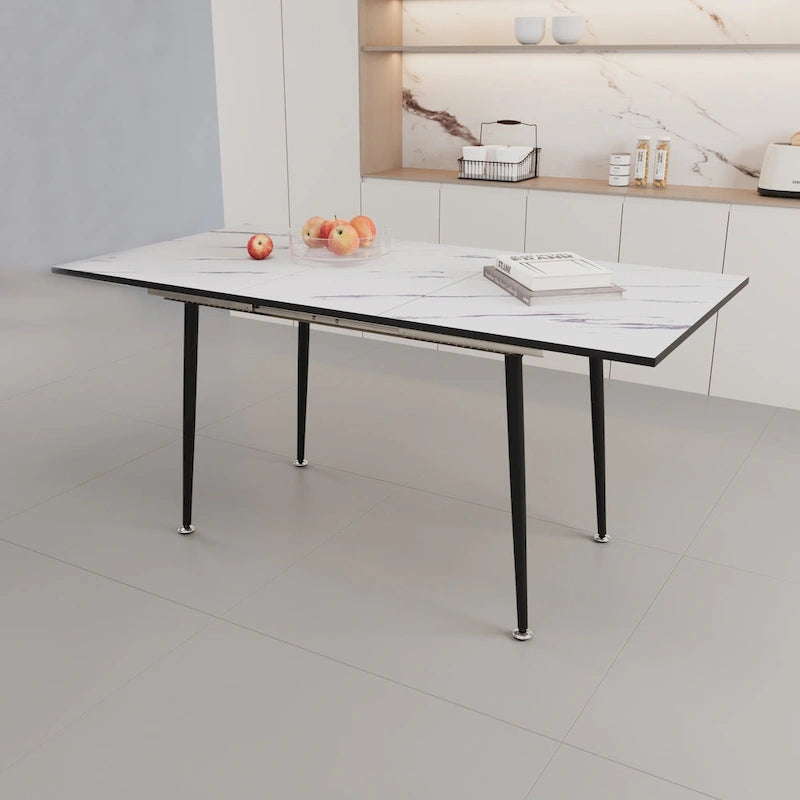 Table à manger ronde blanche, pieds en métal, 4 places