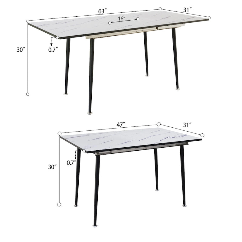 Table à manger ronde blanche, pieds en métal, 4 places