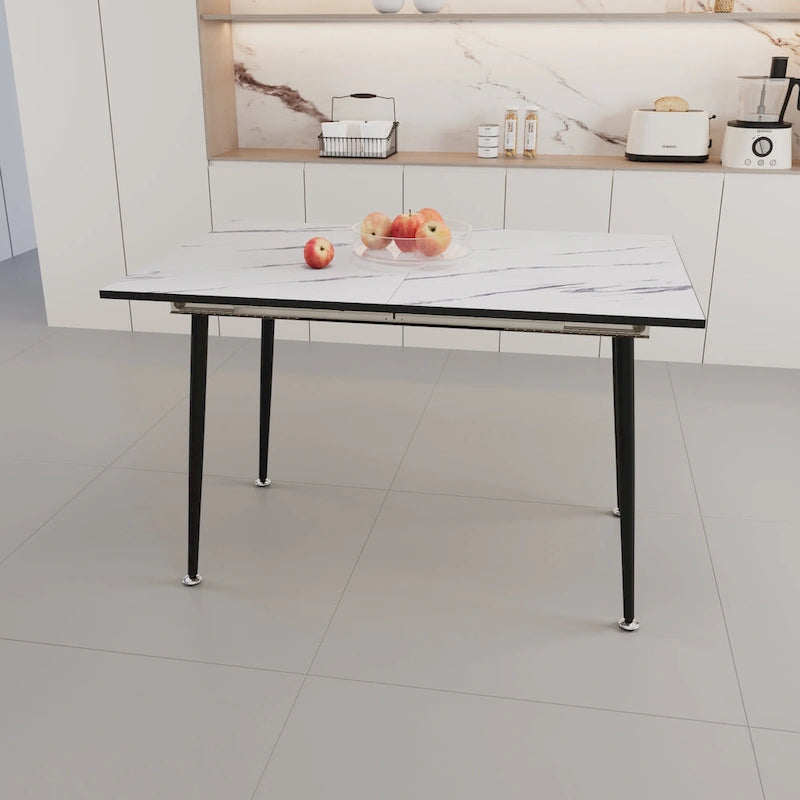 Table à manger ronde blanche, pieds en métal, 4 places