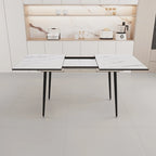 Table à manger ronde blanche, pieds en métal, 4 places