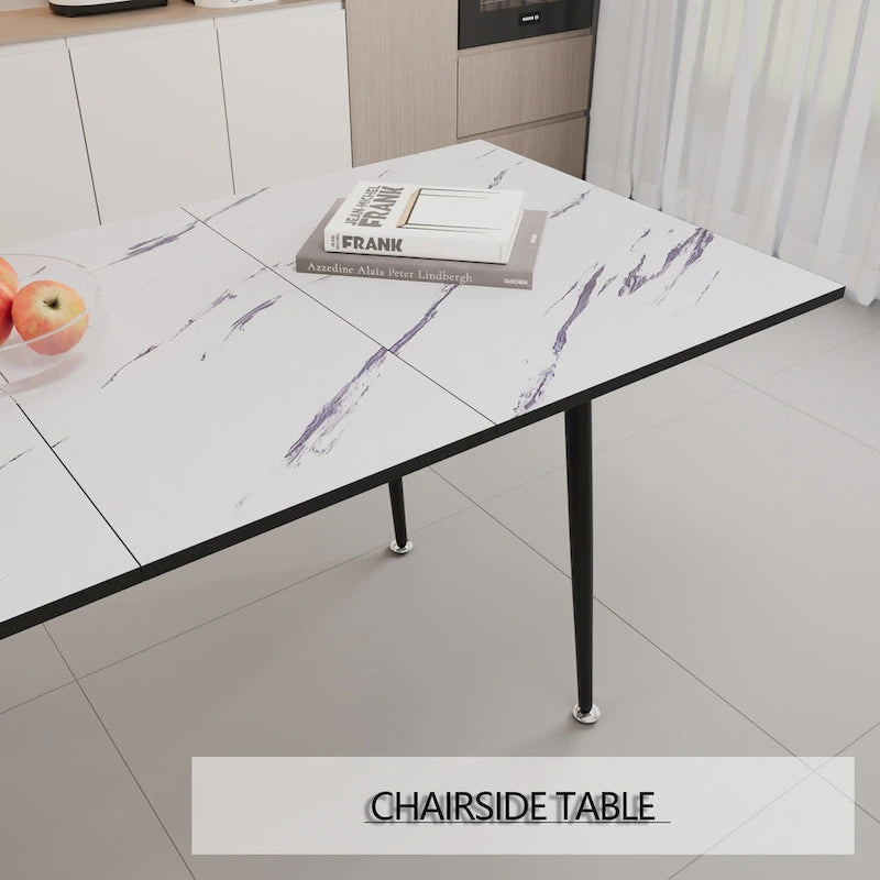 Table à manger ronde blanche, pieds en métal, 4 places