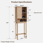 Meuble de rangement sur toilettes en chêne naturel, style rotin, montage par 1 personne