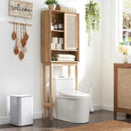 Meuble de rangement sur toilettes en chêne naturel, style rotin, montage par 1 personne