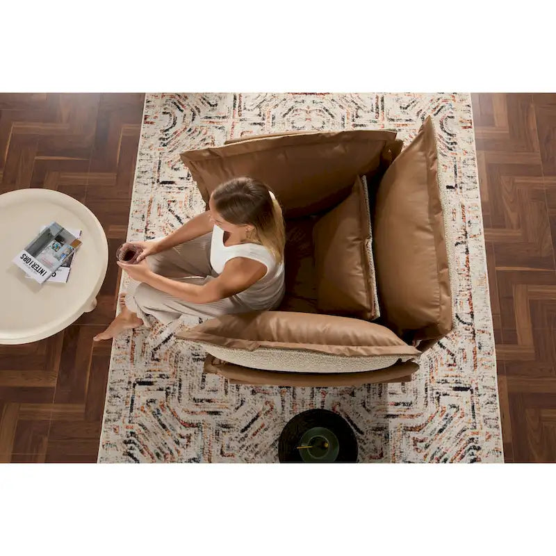 Fauteuil d'appoint surdimensionné en chenille orange, une place