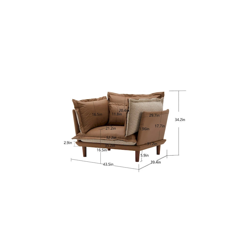Fauteuil d'appoint surdimensionné en chenille orange, une place