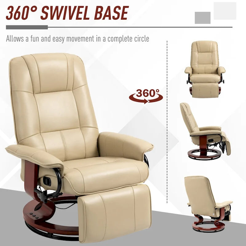 Fauteuil inclinable pivotant en cuir PU blanc cassé – 1 place