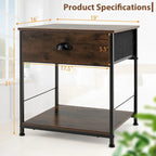 Table de chevet à 2 niveaux en bois marron, 1 tiroir + étagère ouverte, utilisation individuelle