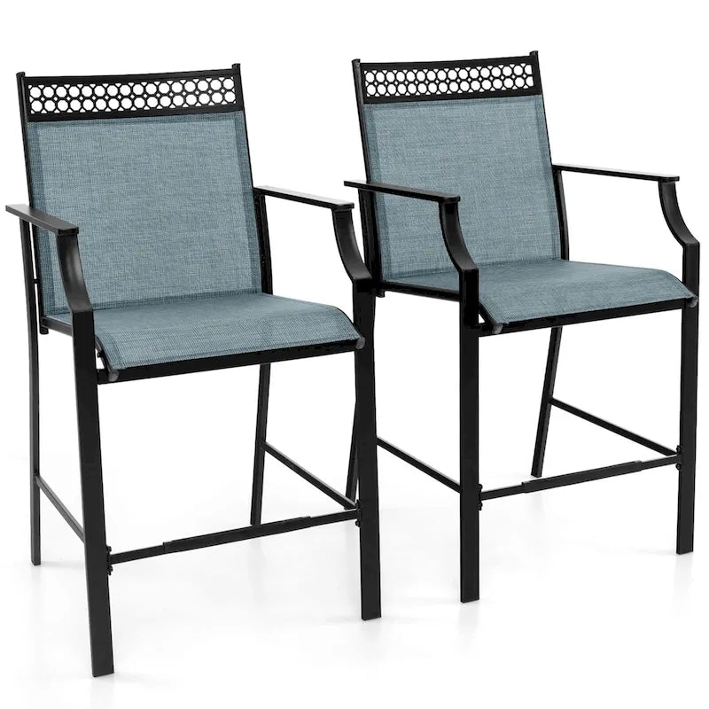 Tabourets de bar rouges/bleus/café lot de 2 avec repose-pieds et accoudoirs, structure en métal