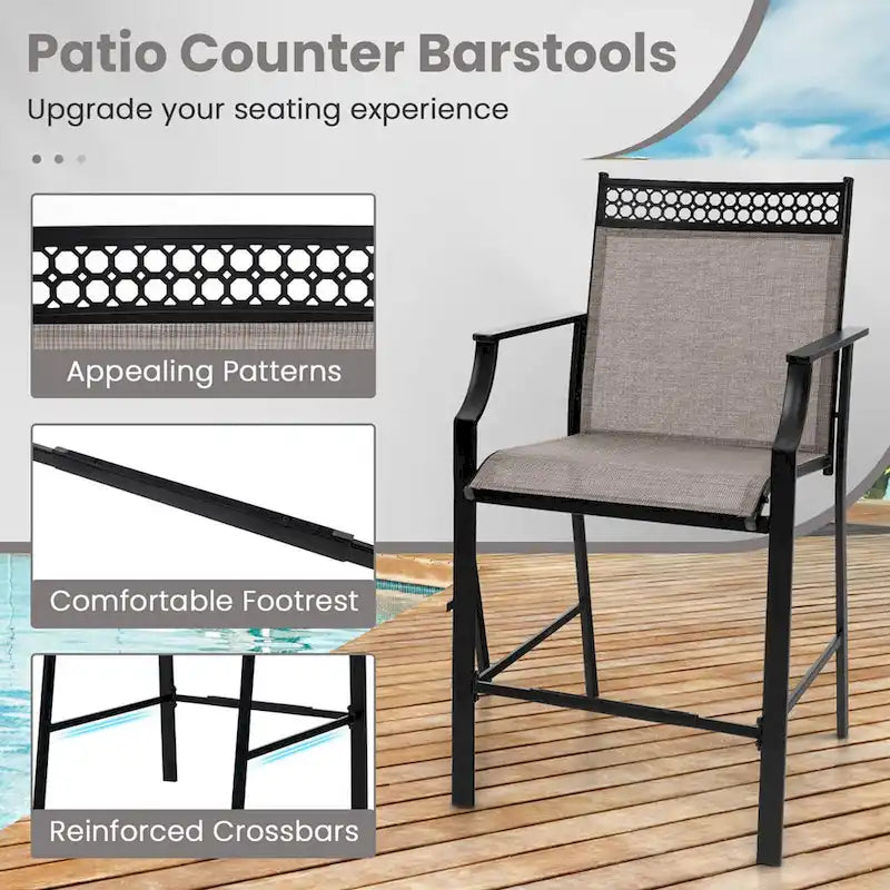 Tabourets de bar rouges/bleus/café lot de 2 avec repose-pieds et accoudoirs, structure en métal