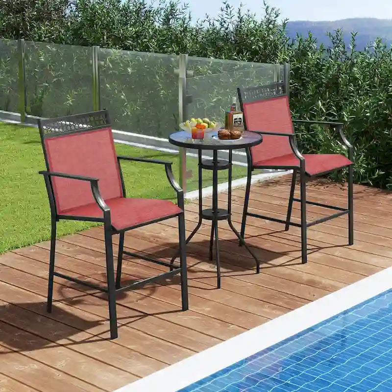 Tabourets de bar rouges/bleus/café lot de 2 avec repose-pieds et accoudoirs, structure en métal