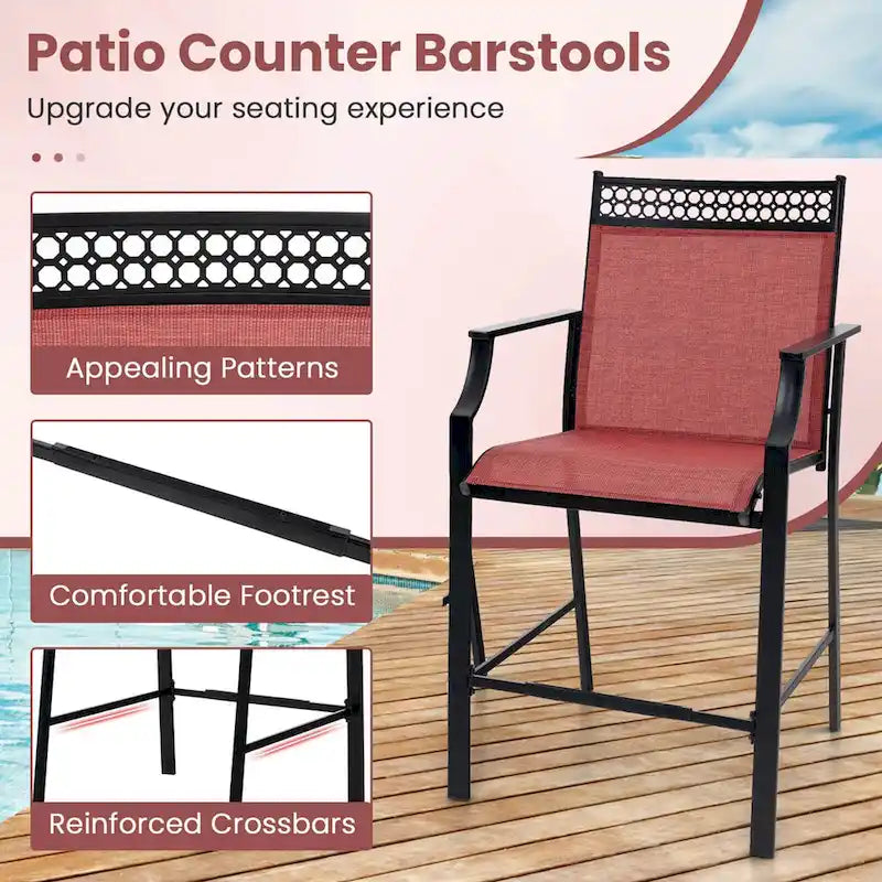 Tabourets de bar rouges/bleus/café lot de 2 avec repose-pieds et accoudoirs, structure en métal