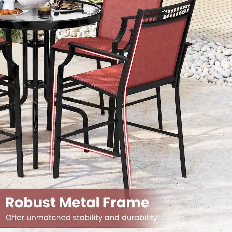 Tabourets de bar rouges/bleus/café lot de 2 avec repose-pieds et accoudoirs, structure en métal