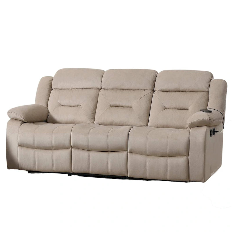 Canapé inclinable manuel 3 places en velours beige capitonné