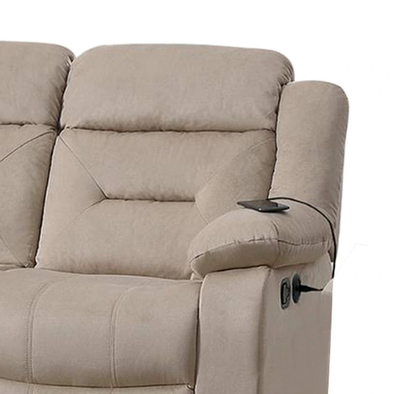 Canapé inclinable manuel 3 places en velours beige capitonné