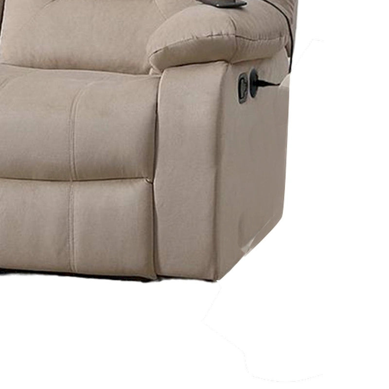 Canapé inclinable manuel 3 places en velours beige capitonné