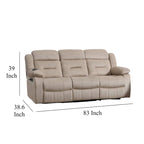 Canapé inclinable manuel 3 places en velours beige capitonné