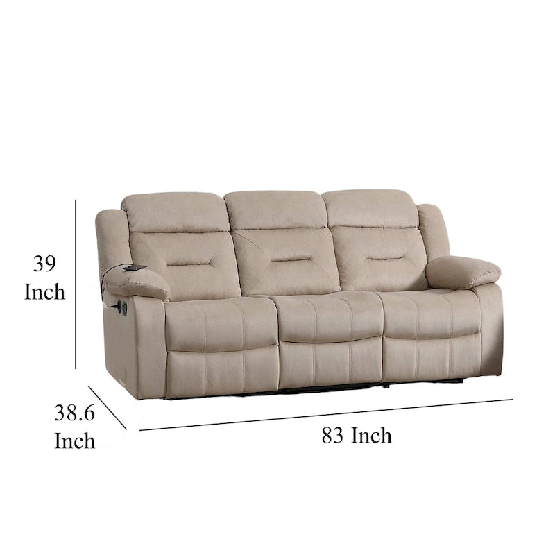 Canapé inclinable manuel 3 places en velours beige capitonné