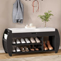Banc de rangement pour chaussures rembourré 1 place avec côtés incurvés - Noir / Bleu marine antique / Naturel / Espresso / Blanc antique