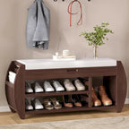 Banc de rangement pour chaussures rembourré 1 place avec côtés incurvés - Noir / Bleu marine antique / Naturel / Espresso / Blanc antique
