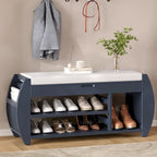 Banc de rangement pour chaussures rembourré 1 place avec côtés incurvés - Noir / Bleu marine antique / Naturel / Espresso / Blanc antique