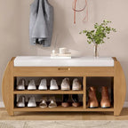 Banc de rangement pour chaussures rembourré 1 place avec côtés incurvés - Noir / Bleu marine antique / Naturel / Espresso / Blanc antique