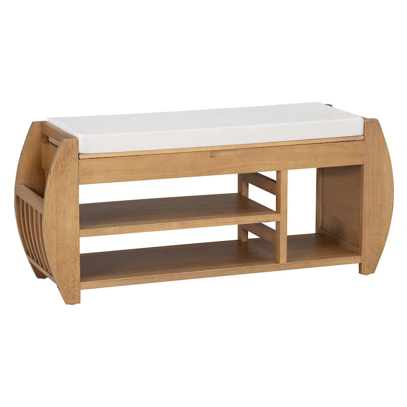 Banc de rangement pour chaussures rembourré 1 place avec côtés incurvés - Noir / Bleu marine antique / Naturel / Espresso / Blanc antique