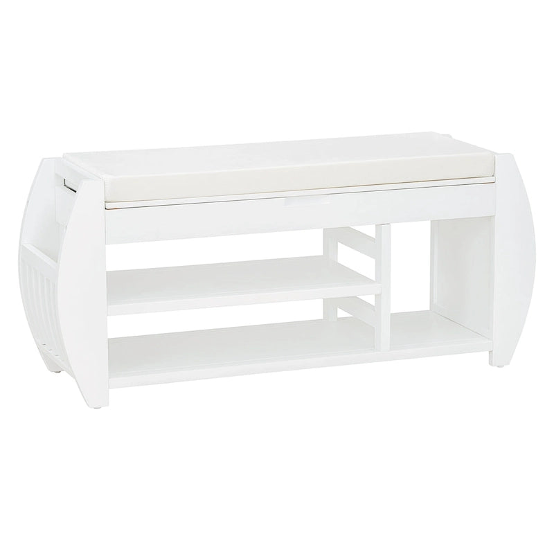 Banc de rangement pour chaussures rembourré 1 place avec côtés incurvés - Noir / Bleu marine antique / Naturel / Espresso / Blanc antique