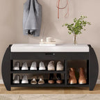 Banc de rangement pour chaussures rembourré 1 place avec côtés incurvés - Noir / Bleu marine antique / Naturel / Espresso / Blanc antique